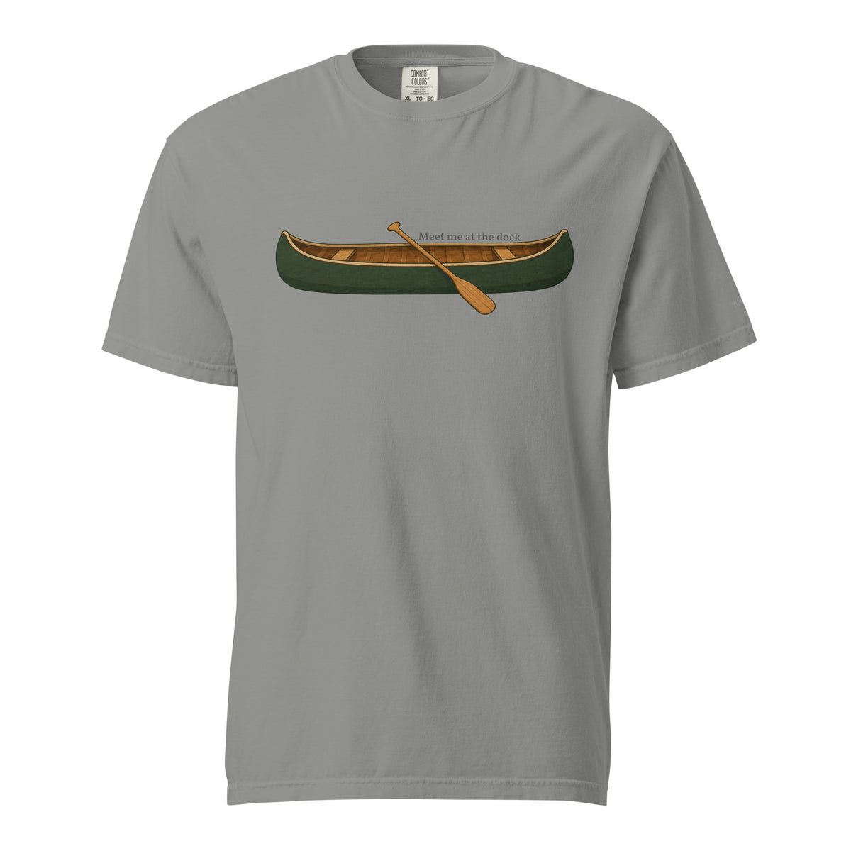 Grey Meet Me at the Dock graphic T-shirt by Klemm & Co., featuring the printed canoe design on the front.